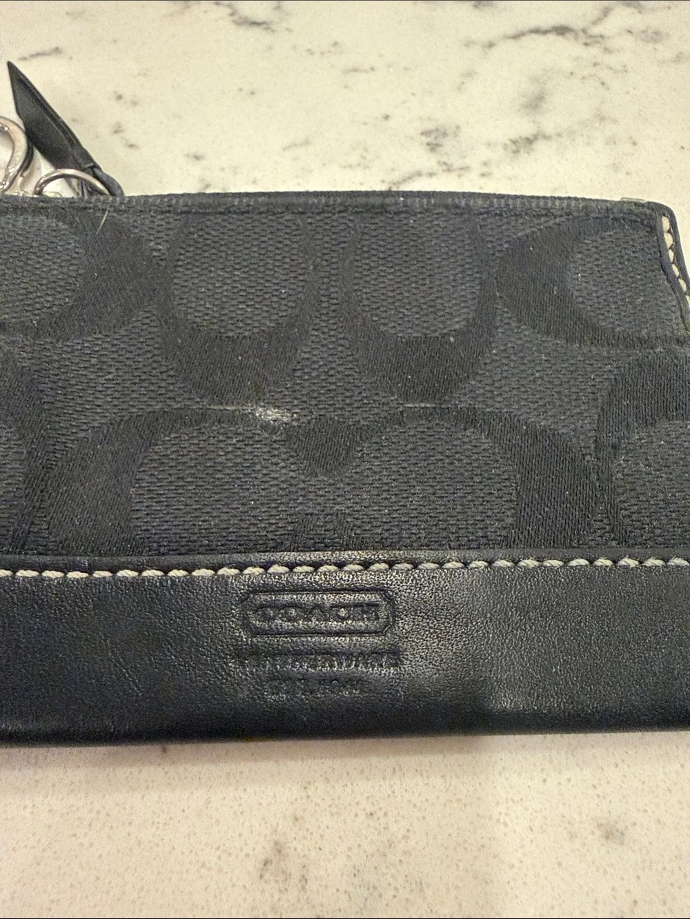 Coach Black Signature Zip Card & Key Pouch